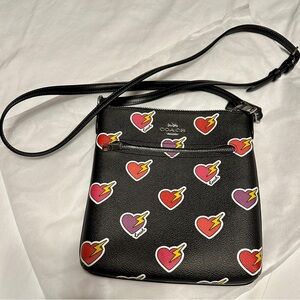 Coach Flying Heart Print Mini Rowen File bag black Crossbody 8.25x8.25x1.25